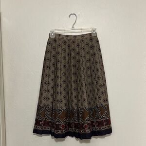 Vintage Southwestern Aztec Design Patterned Brown Skirt Bohemian